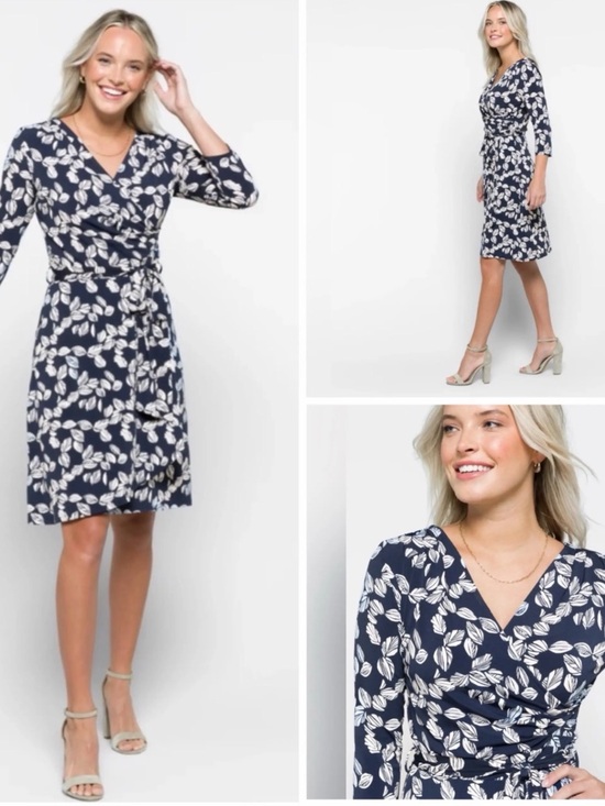 Dresses & Skirts - NWOT 41 Hawthorn Surplice Faux Wrap Dress Navy & White Size L